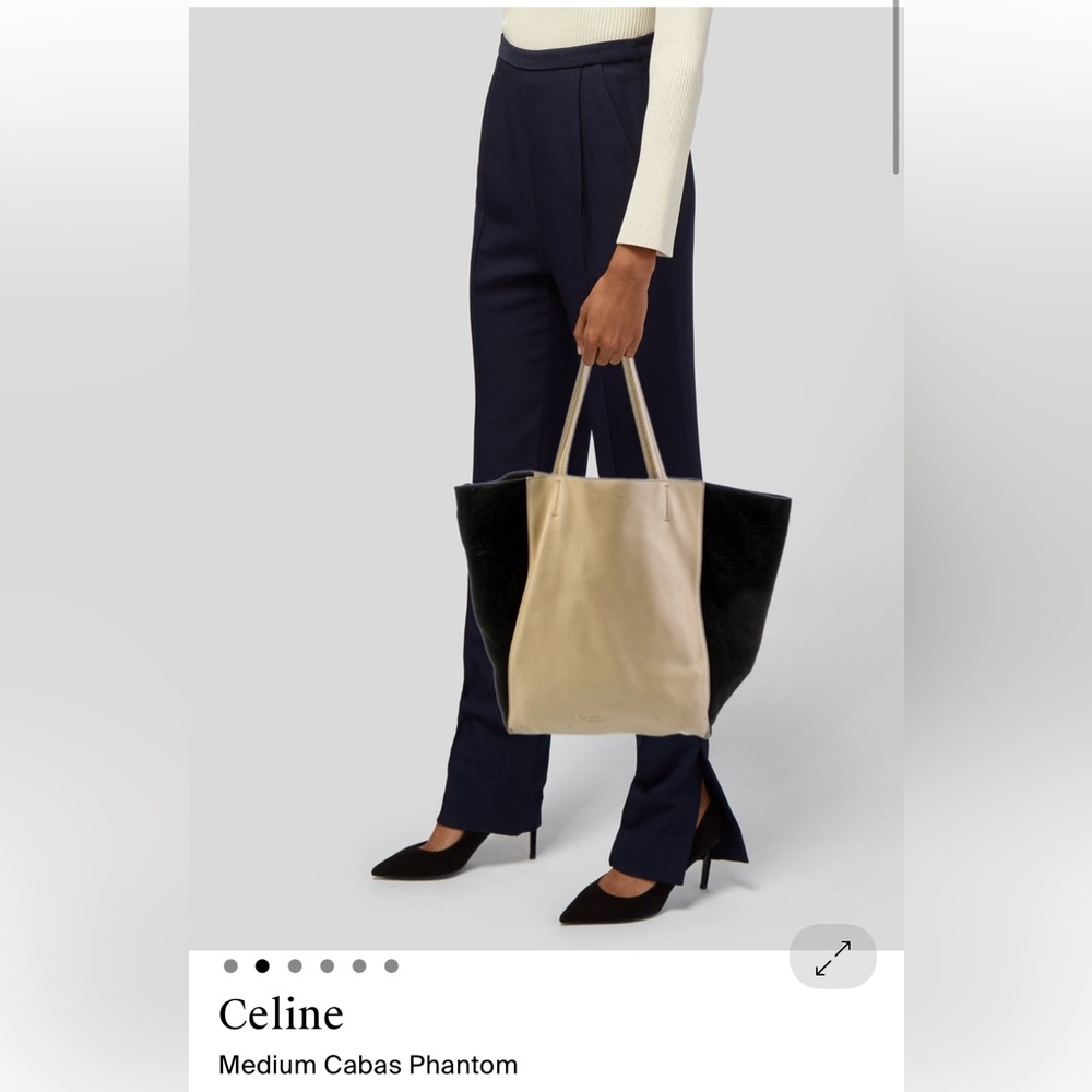 Celine Medium Phantom Cabas in Beige and Black Suede - Picture 2 of 15